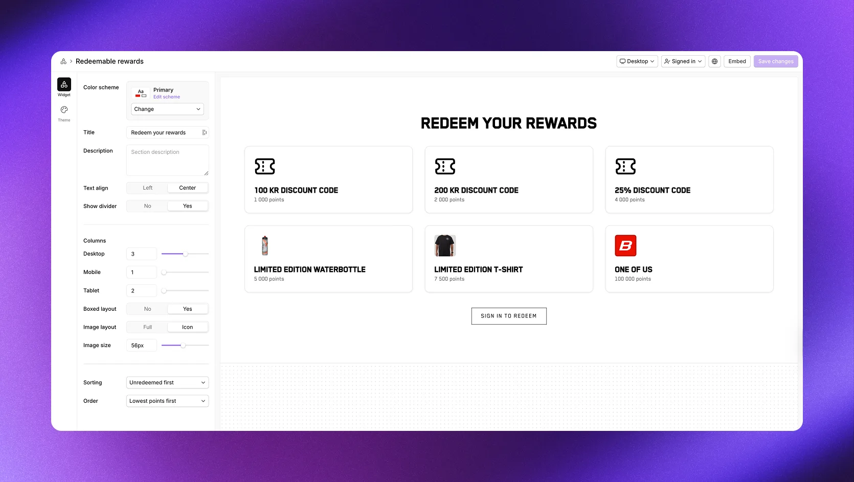 Redeemable rewards section showing available rewards to redeem