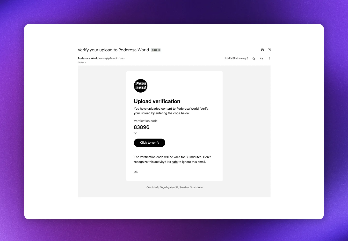 Upload form email verification