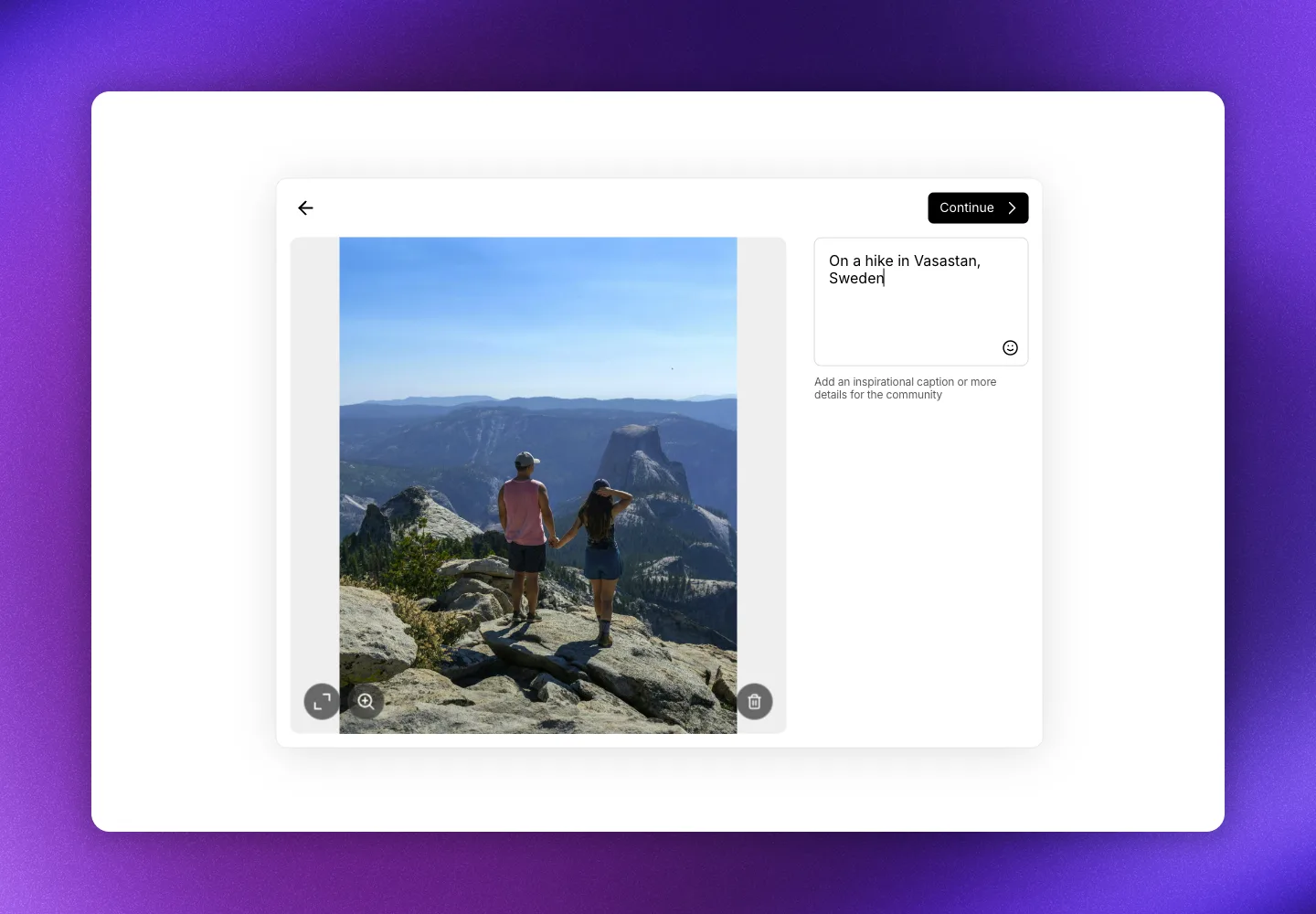 Upload form caption screen