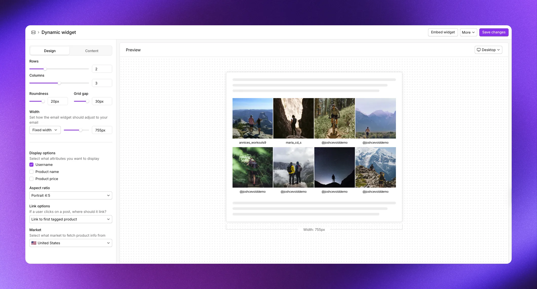 Email widget design